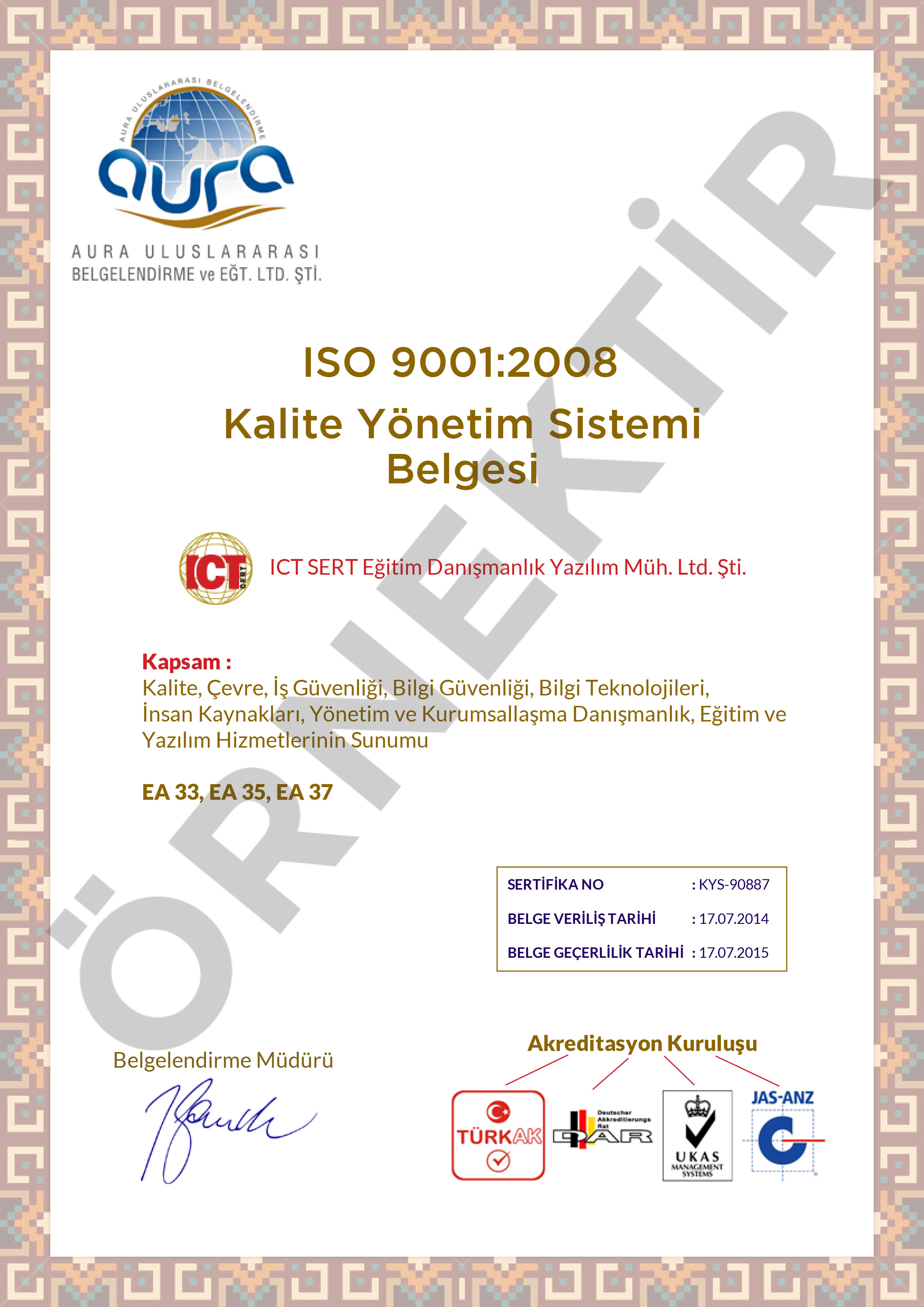 Kalite Sertifikası